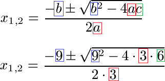 ABC-Formel Beispiel 1 Lösung durch Zahlen einsetzen